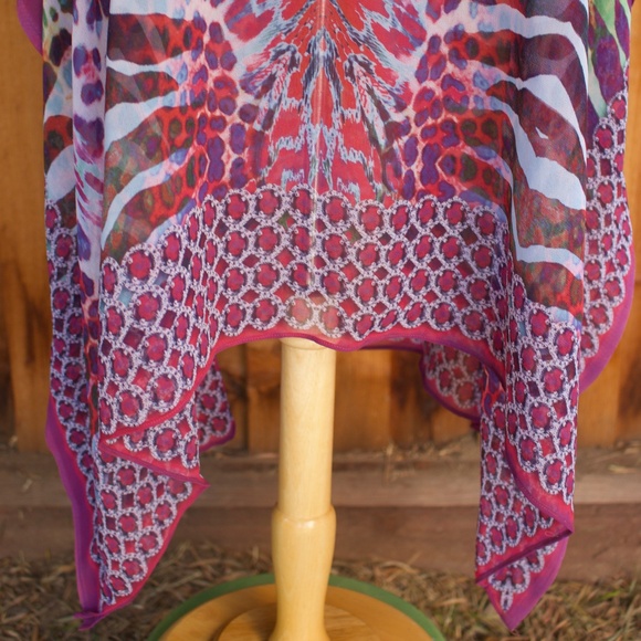 Miss G Bags Bejeweled Animal Print Chiffon Kaftan Poncho Blouse Size M - Picture 6 of 16